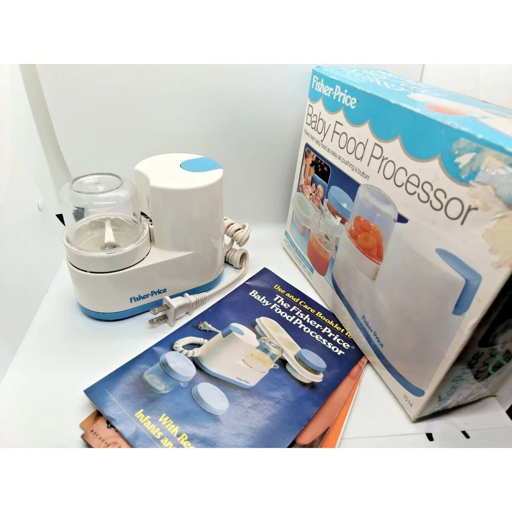 Baby Food Processor Fisher Price Blue White #1514 Vintage 1989 Works